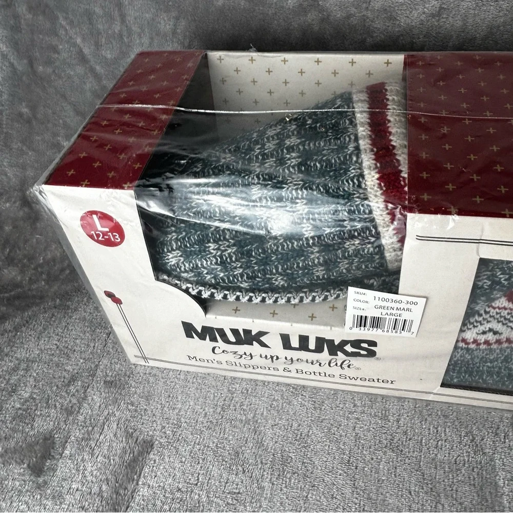 Muk Luks Slippers Mens Large 12-13 With Matching Bottle Sweater Gift For Man New